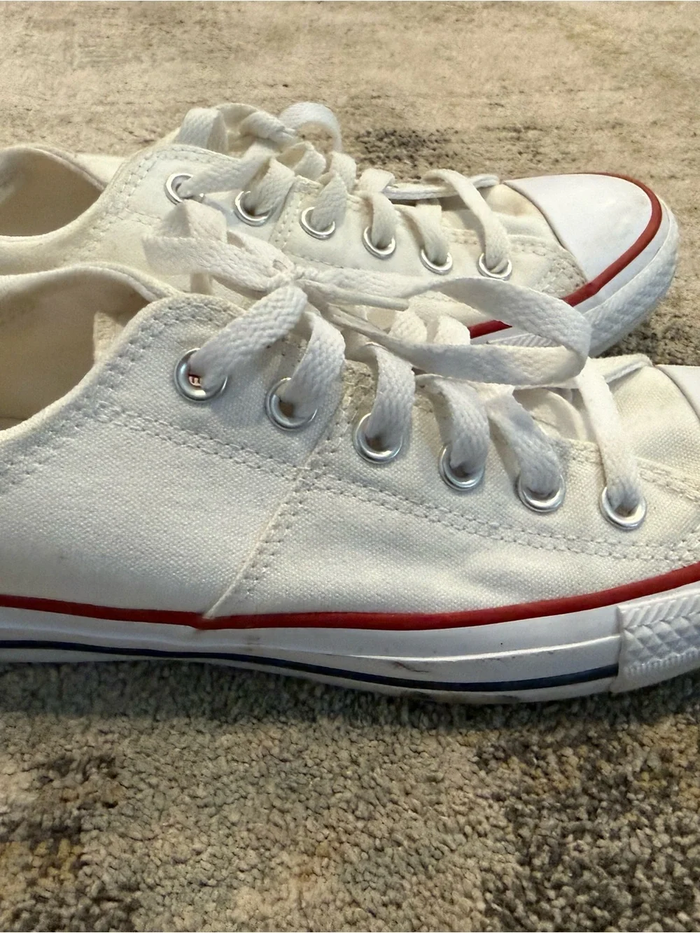 Converse White Low-Top Canvas Sneakers with Red Trim